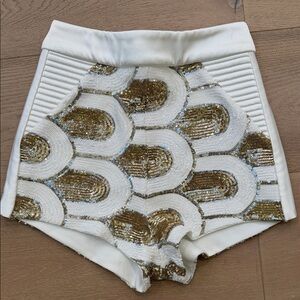 Zhivago White & Gold Sequin High-Waist Shorts